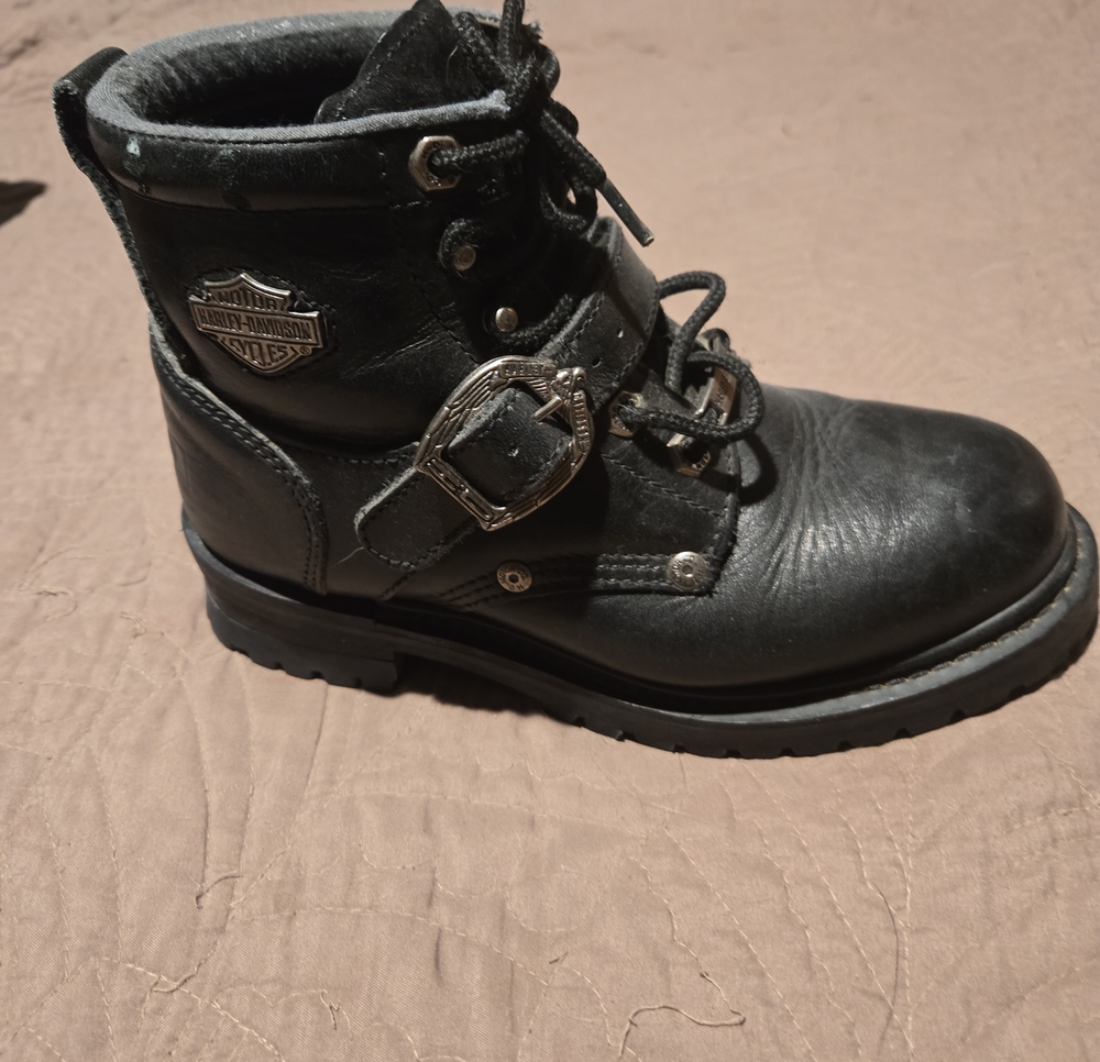 Harley-Davidson Black Leather Lace-Up Biker Boot with Buckle